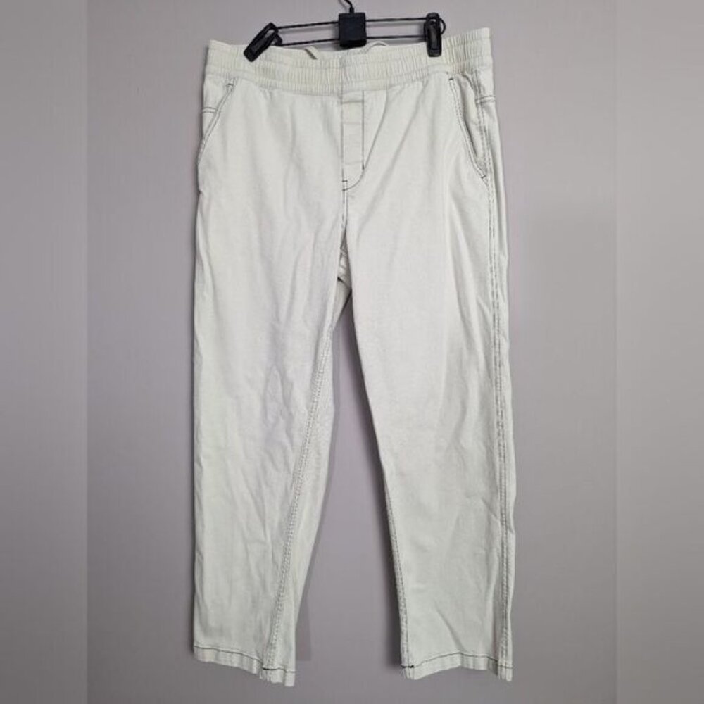 Mens Drawstring Cargo Pants Cream black stitch TAIKAN large